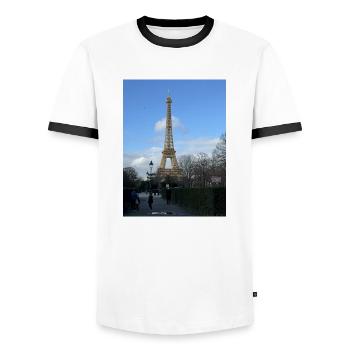 IMG 0497 - Men's Ringer Shirt - white/black - Front - AI Model Female 172 light (172cm) & AI Model Male 178 dark (178cm)