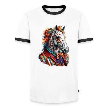 Clown Animal / Cirque / Drôle / Coloré / Spectacle / Cheval - T-shirt contrasté Homme - blanc/noir - Devant - AI Model Female 172 light (172cm) & AI Model Male 178 dark (178cm)