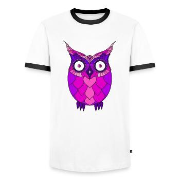 Stylized Purple Steampunk Owl - Men's Ringer Shirt - white/black - Front - AI Model Female 172 light (172cm) & AI Model Male 178 dark (178cm)