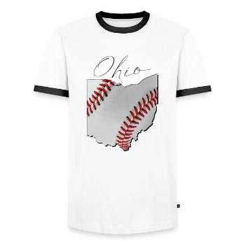 Ohio (États-Unis) | Vrai baseball | Script de carte - T-shirt contrasté Homme - blanc/noir - Devant - AI Model Female 172 light (172cm) & AI Model Male 178 dark (178cm)