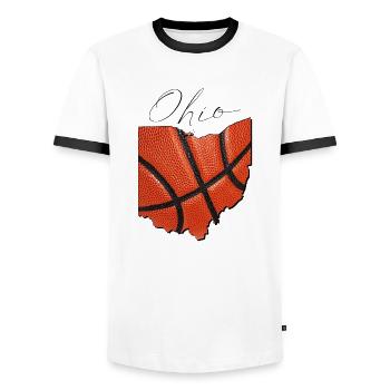 Ohio (États-Unis) | Vrai basket-ball | Script de carte - T-shirt contrasté Homme - blanc/noir - Devant - AI Model Female 172 light (172cm) & AI Model Male 178 dark (178cm)