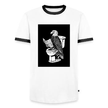 Adler lit un journal sur les toilettes – noir et blanc - T-shirt contrasté Homme - blanc/noir - Devant - AI Model Female 172 light (172cm) & AI Model Male 178 dark (178cm)