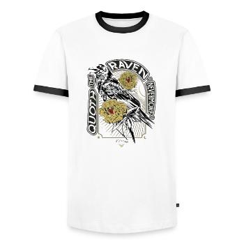 Rabe und Pfingstrosen - Handgezeichnet - Lesen - Männer Kontrast-T-Shirt - Weiß/Schwarz - Vorne - AI Model Female 172 light (172cm) & AI Model Male 178 dark (178cm)