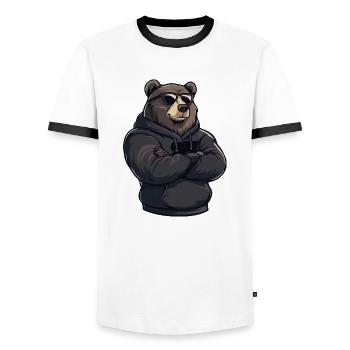Bear Comic Brown Bear - Men's Ringer Shirt - white/black - Front - AI Model Female 172 light (172cm) & AI Model Male 178 dark (178cm)