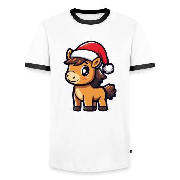Cheval Noël - T-shirt contrasté Homme - blanc/noir - Devant - AI Model Female 172 light (172cm) & AI Model Male 178 dark (178cm)