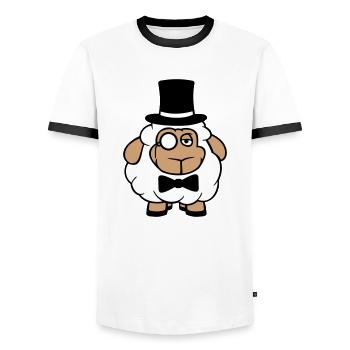 Schaf Herr Gentleman Zylinder Hut Monokel Brille - Männer Kontrast-T-Shirt - Weiß/Schwarz - Vorne - AI Model Female 172 light (172cm) & AI Model Male 178 dark (178cm)