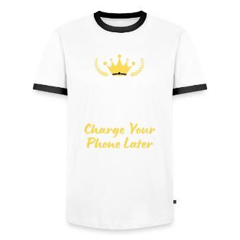 Keep Calm and Charge Your Phone Later - T-shirt contrasté Homme - blanc/noir - Devant - AI Model Female 172 light (172cm) & AI Model Male 178 dark (178cm)