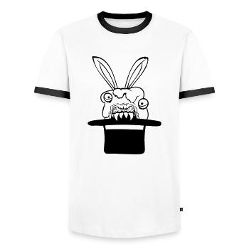 Bunny Monster Wizard Top Hat Evil Horror Fun - Men's Ringer Shirt - white/black - Front - AI Model Female 172 light (172cm) & AI Model Male 178 dark (178cm)