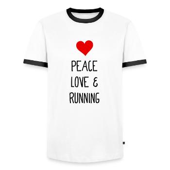 Paix, amour et course à pied - Jogging - Laufen - T-shirt contrasté Homme - blanc/noir - Devant - AI Model Female 172 light (172cm) & AI Model Male 178 dark (178cm)