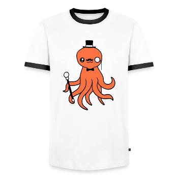 Kraken Mr. Sir Top Hat Monocle Glasses Empire - Men's Ringer Shirt - white/black - Front - AI Model Female 172 light (172cm) & AI Model Male 178 dark (178cm)