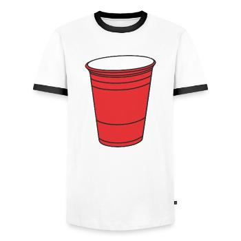 Roter College Becher - Männer Kontrast-T-Shirt - Weiß/Schwarz - Vorne - AI Model Female 172 light (172cm) & AI Model Male 178 dark (178cm)