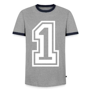1 Zahl nummer - Männer Kontrast-T-Shirt - Grau/Navy  - Vorne - AI Model Female 172 light (172cm) & AI Model Male 178 light (178cm)
