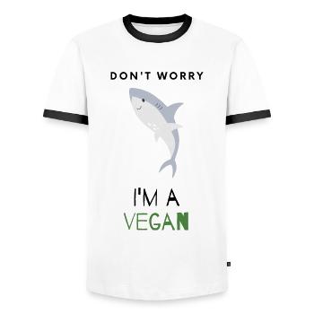 Don't worry I'm a vegan - Männer Kontrast-T-Shirt - Weiß/Schwarz - Vorne - AI Model Female 172 light (172cm) & AI Model Male 178 dark (178cm)