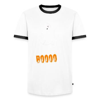 Read More Booooks Halloween Ghost Books Costume - Men's Ringer Shirt - white/black - Front - AI Model Female 172 light (172cm) & AI Model Male 178 dark (178cm)