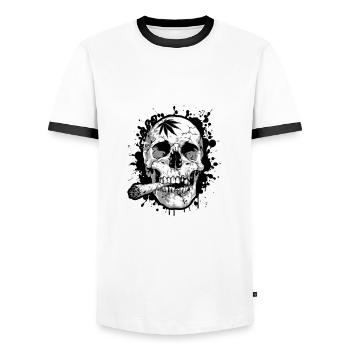 OG Kush smoking skull joint - Men's Ringer Shirt - white/black - Front - AI Model Female 172 light (172cm) & AI Model Male 178 dark (178cm)