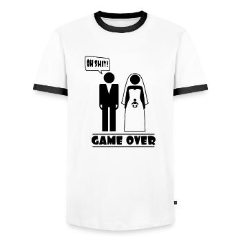 Wedding with baby inside - oh shit - game over - Men's Ringer Shirt - white/black - Front - AI Model Female 172 light (172cm) & AI Model Male 178 dark (178cm)