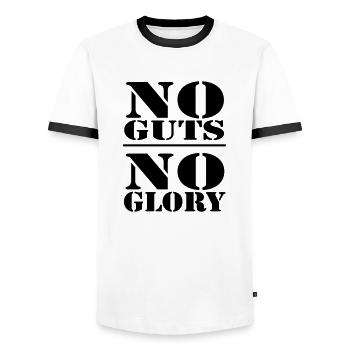 No guts, no Glory - Men's Ringer Shirt - white/black - Front - AI Model Female 172 light (172cm) & AI Model Male 178 dark (178cm)