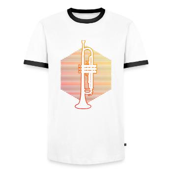 Trumpet Player Trumpet Ladies Trumpeter - Men's Ringer Shirt - white/black - Front - AI Model Female 172 light (172cm) & AI Model Male 178 dark (178cm)