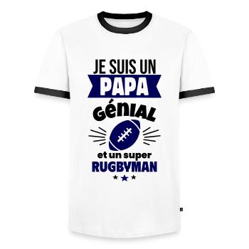 Papa génial & rugbyman – idée fête des pères - T-shirt contrasté Homme - blanc/noir - Devant - AI Model Female 172 light (172cm) & AI Model Male 178 dark (178cm)