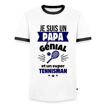 Papa génial & tennisman – idée fête des pères - T-shirt contrasté Homme - blanc/noir - Devant - AI Model Female 172 light (172cm) & AI Model Male 178 dark (178cm)