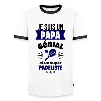 Papa génial & padéliste – idée fête des pères - T-shirt contrasté Homme - blanc/noir - Devant - AI Model Female 172 light (172cm) & AI Model Male 178 dark (178cm)
