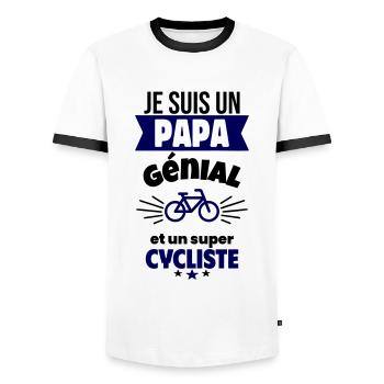 Papa génial & cycliste – idée fête des pères - T-shirt contrasté Homme - blanc/noir - Devant - AI Model Female 172 light (172cm) & AI Model Male 178 dark (178cm)