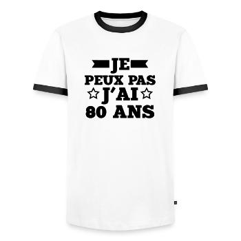 je peux pas j'ai 80 ans - T-shirt contrasté Homme - blanc/noir - Devant - AI Model Female 172 light (172cm) & AI Model Male 178 dark (178cm)