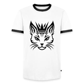 Chat avec une grande couronne - T-shirt contrasté Homme - blanc/noir - Devant - AI Model Female 172 light (172cm) & AI Model Male 178 dark (178cm)