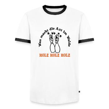 holz holz holz ... von wicki_de - Männer Kontrast-T-Shirt - Weiß/Schwarz - Vorne - AI Model Female 172 light (172cm) & AI Model Male 178 dark (178cm)
