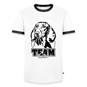 TEAM Teckel Hund Hunde Wilsigns - Männer Kontrast-T-Shirt - Weiß/Schwarz - Vorne - AI Model Female 172 light (172cm) & AI Model Male 178 dark (178cm)