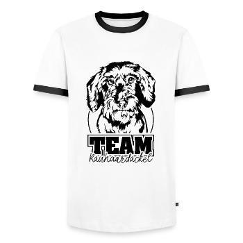TEAM Teckel à poil dur Chien Chiens Wilsigns - T-shirt contrasté Homme - blanc/noir - Devant - AI Model Female 172 light (172cm) & AI Model Male 178 dark (178cm)