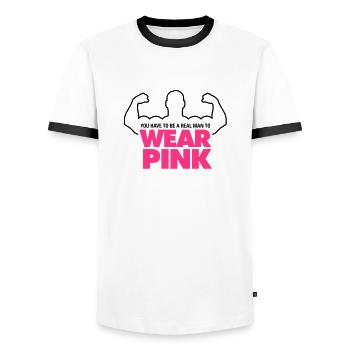 Echte Männer tragen Pink! - Männer Kontrast-T-Shirt - Weiß/Schwarz - Vorne - AI Model Female 172 light (172cm) & AI Model Male 178 dark (178cm)