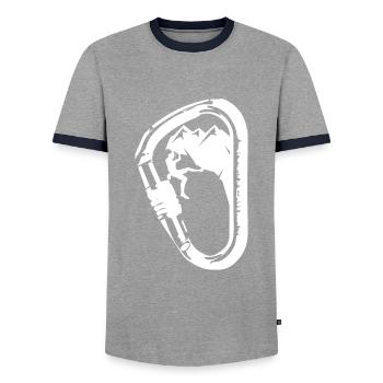 Carabiner Hook Boulderer Climber Gift - Men's Ringer Shirt - grey/navy  - Front - AI Model Female 172 light (172cm) & AI Model Male 178 light (178cm)