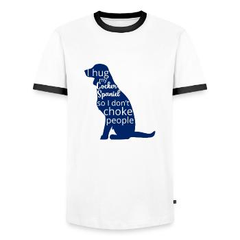 Chien / Cocker: Je Hug mon cocker, Soleil - T-shirt contrasté Homme - blanc/noir - Devant - AI Model Female 172 light (172cm) & AI Model Male 178 dark (178cm)