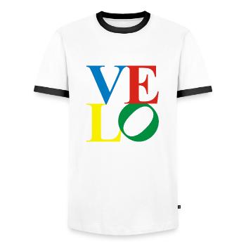 velo - love 4-color - Men's Ringer Shirt - white/black - Front - AI Model Female 172 light (172cm) & AI Model Male 178 dark (178cm)