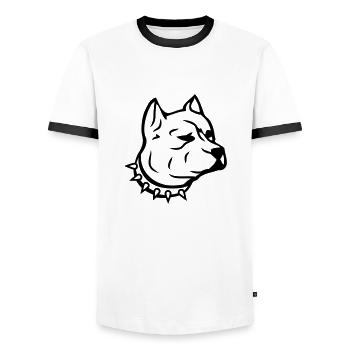 pit_dog_c1 - Männer Kontrast-T-Shirt - Weiß/Schwarz - Vorne - AI Model Female 172 light (172cm) & AI Model Male 178 dark (178cm)