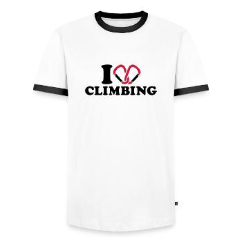 I love Climbing - Men's Ringer Shirt - white/black - Front - AI Model Female 172 light (172cm) & AI Model Male 178 dark (178cm)