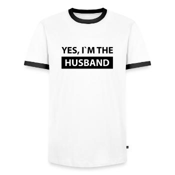 yes i´m the husband - Männer Kontrast-T-Shirt - Weiß/Schwarz - Vorne - AI Model Female 172 light (172cm) & AI Model Male 178 dark (178cm)