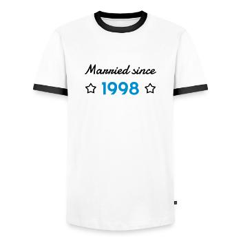 1998 - Birthday Wedding - Marriage - Love - Wife - T-shirt contrasté Homme - blanc/noir - Devant - AI Model Female 172 light (172cm) & AI Model Male 178 dark (178cm)