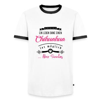 chihuahua leben sinnlos hund - Männer Kontrast-T-Shirt - Weiß/Schwarz - Vorne - AI Model Female 172 light (172cm) & AI Model Male 178 dark (178cm)