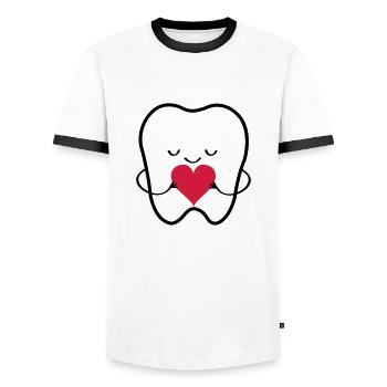 zahn_liebe_01 - T-shirt contrasté Homme - blanc/noir - Devant - AI Model Female 172 light (172cm) & AI Model Male 178 dark (178cm)