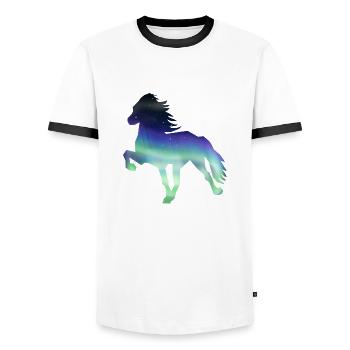 Islandpferd Aurora borealis1 - Männer Kontrast-T-Shirt - Weiß/Schwarz - Vorne - AI Model Female 172 light (172cm) & AI Model Male 178 dark (178cm)