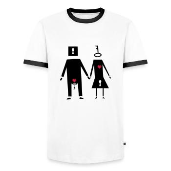 couple couple funny - Men's Ringer Shirt - white/black - Front - AI Model Female 172 light (172cm) & AI Model Male 178 dark (178cm)