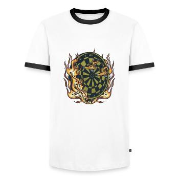 Brennende Dartscheibe - Männer Kontrast-T-Shirt - Weiß/Schwarz - Vorne - AI Model Female 172 light (172cm) & AI Model Male 178 dark (178cm)