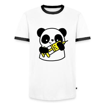Panda nurse with syringe - Men's Ringer Shirt - white/black - Front - AI Model Female 172 light (172cm) & AI Model Male 178 dark (178cm)
