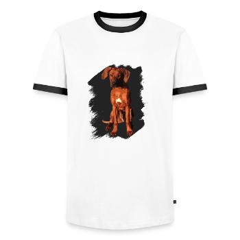 Rhodesian Ridgeback sur fond noir - T-shirt contrasté Homme - blanc/noir - Devant - AI Model Female 172 light (172cm) & AI Model Male 178 dark (178cm)