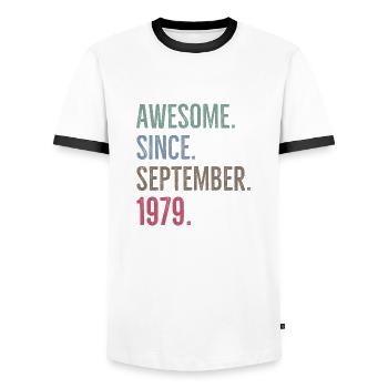Awesome Since September 1979 - Men's Ringer Shirt - white/black - Front - AI Model Female 172 light (172cm) & AI Model Male 178 dark (178cm)