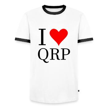 i love qrp hma radio field day sota pota - Men's Ringer Shirt - white/black - Front - AI Model Female 172 light (172cm) & AI Model Male 178 dark (178cm)