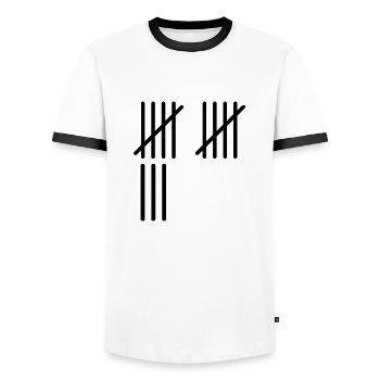 13 Stripes - Männer Kontrast-T-Shirt - Weiß/Schwarz - Vorne - AI Model Female 172 light (172cm) & AI Model Male 178 dark (178cm)