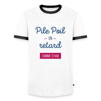 Pile Poil en retard Comme d'hab - T-shirt contrasté Homme - blanc/noir - Devant - AI Model Female 172 light (172cm) & AI Model Male 178 dark (178cm)
